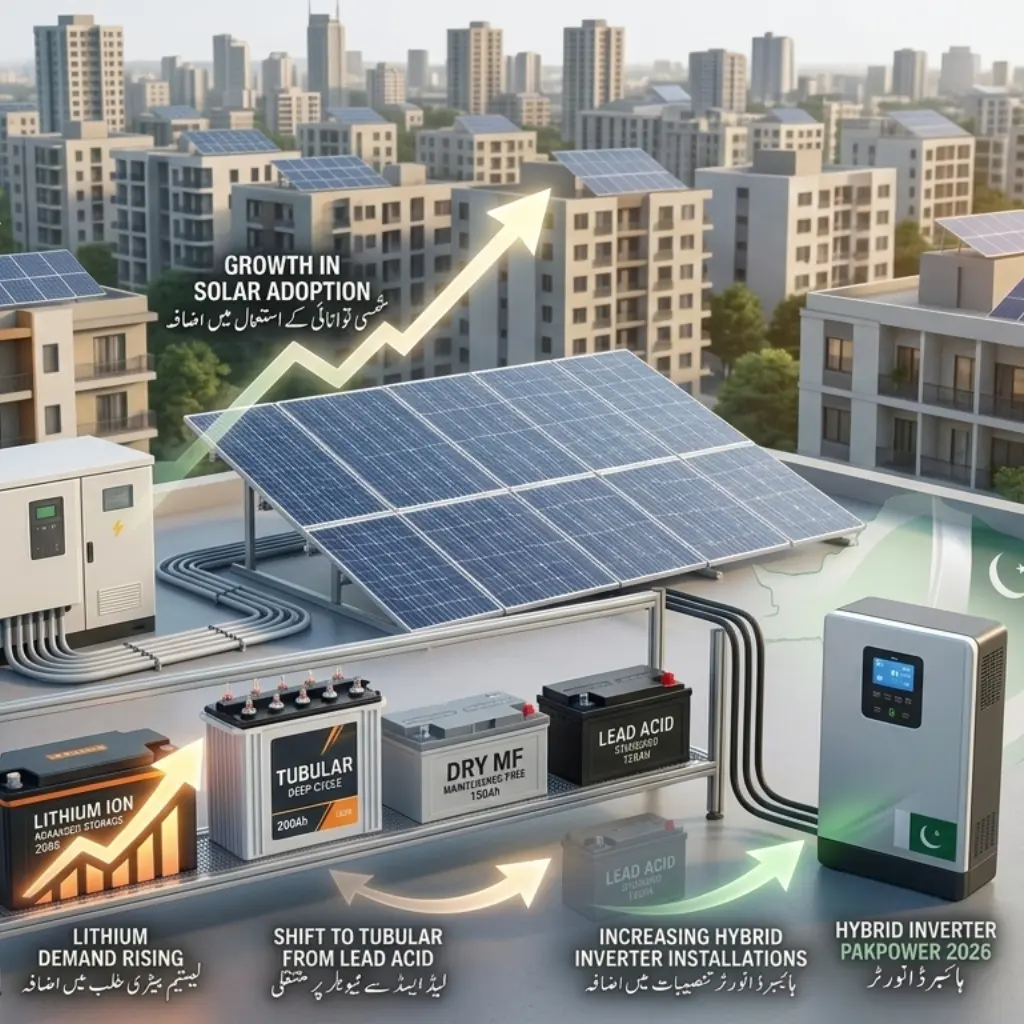 Battery market trends Pakistan 2026 with lithium, tubular & solar - GharHub