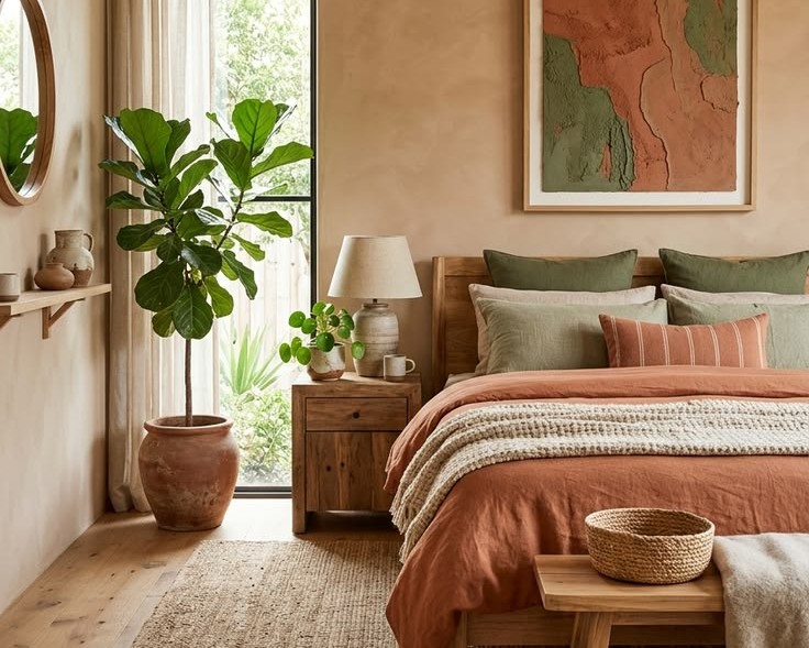 Rich Terracotta and Warm Woods bedroom design on Gharhub