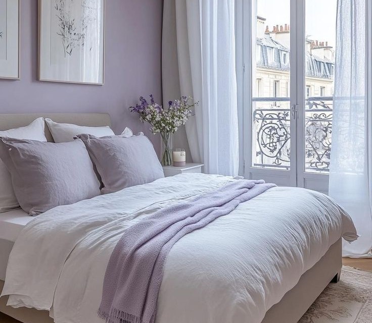 Soft Lavender and Creamy Whites bedroom design at Gharhub