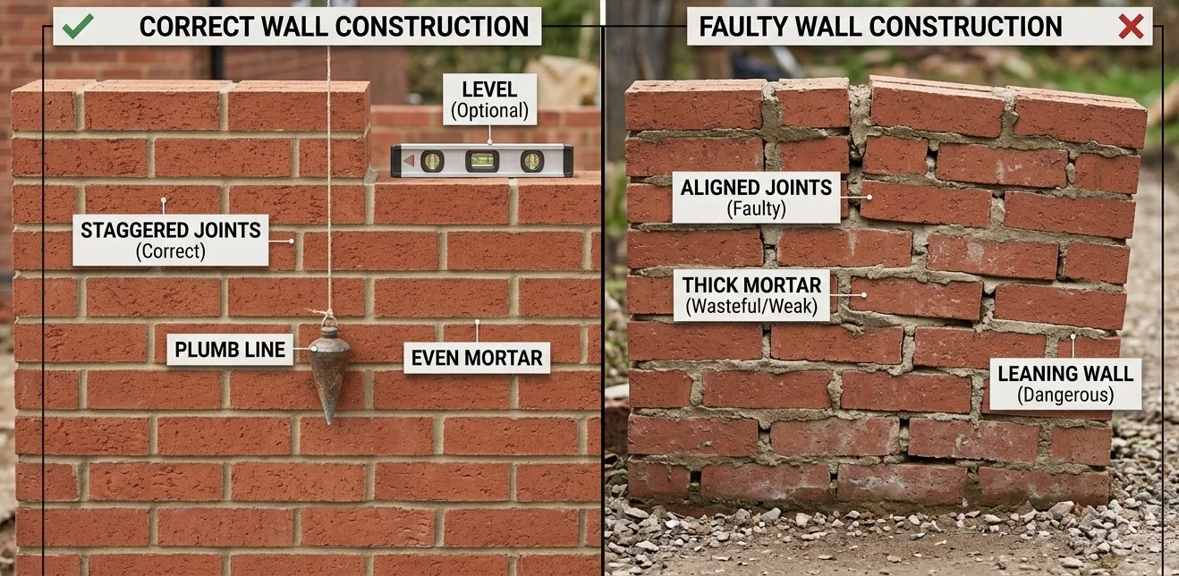Correct Wall Construction vs Faulty Wall Construction - Gharhub