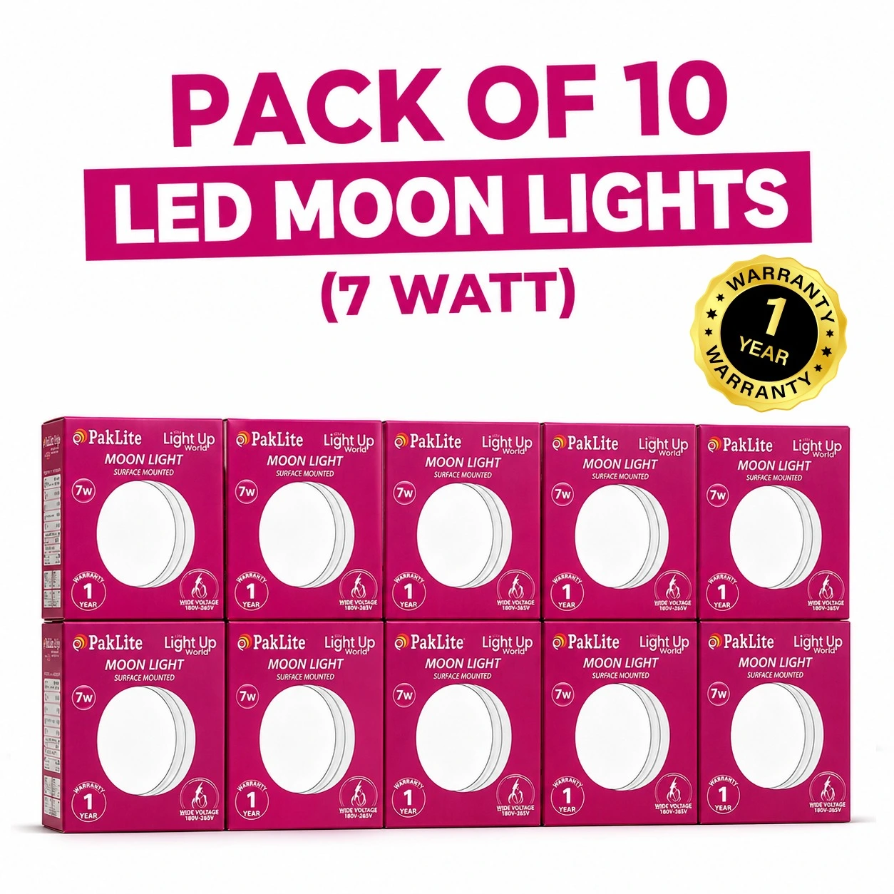 Paklite Pack of 10 LED Moon Light 7w