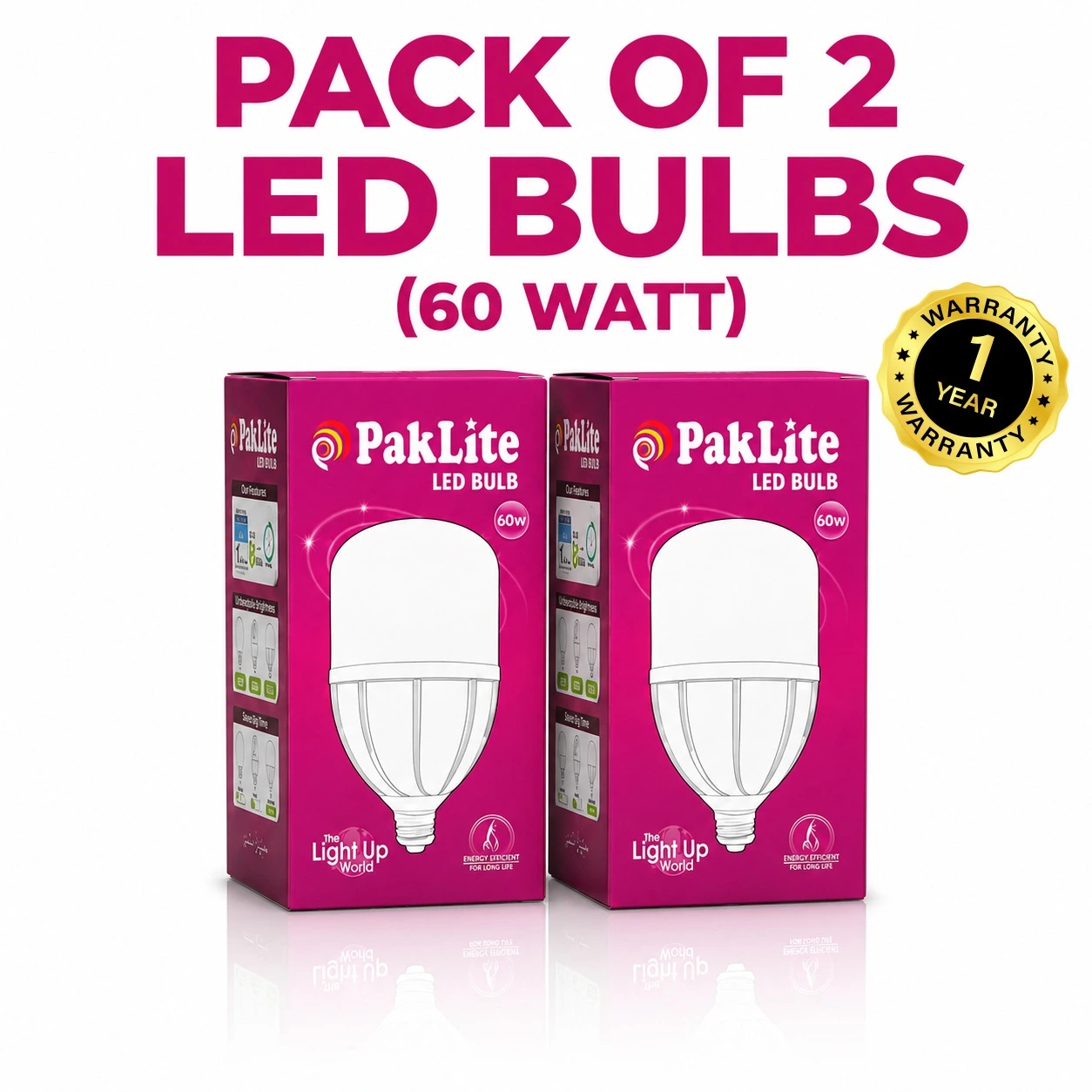 Paklite Pack of 2 LED Bulb 60w